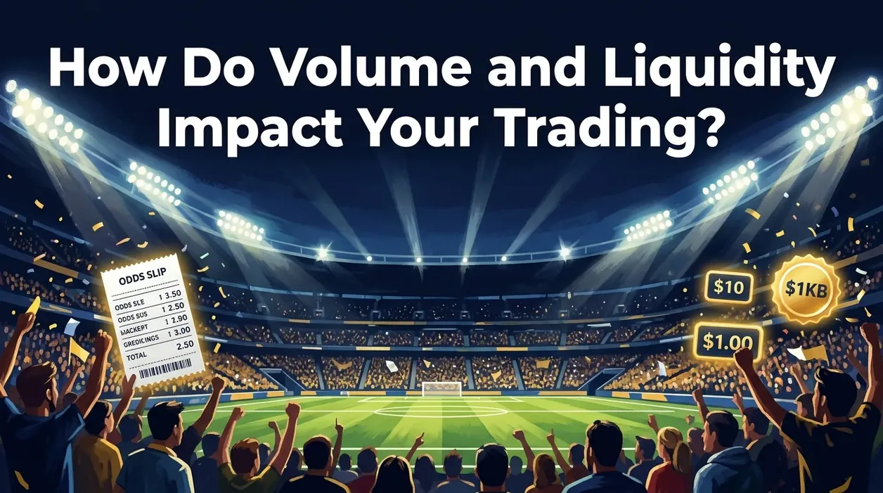 Packed stadium stands with glowing odds badges, illustrating trading impact.
