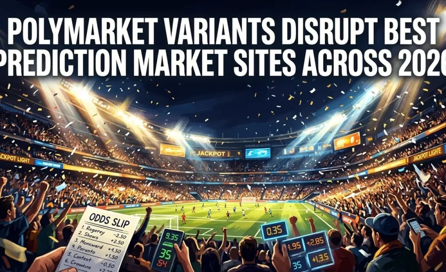 Floodlit stadium with betting slip, depicting prediction market disruption.