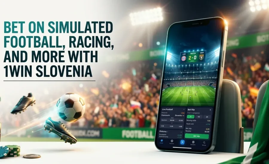 Virtual football match in a stadium, showing betting odds.